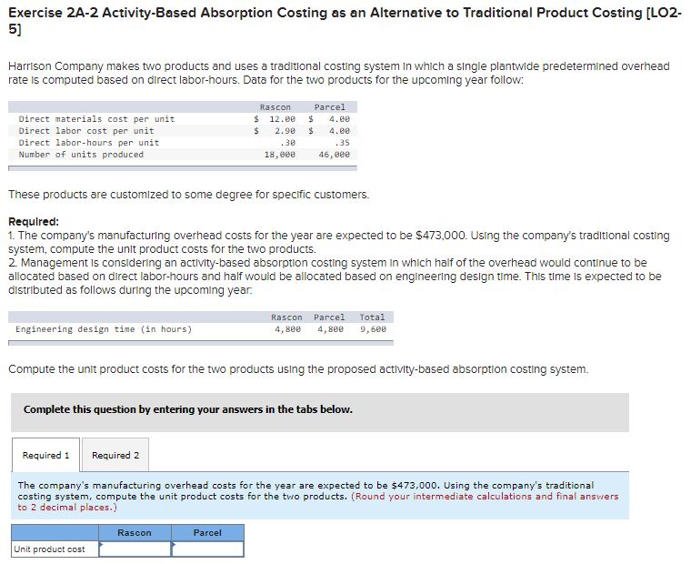 Exercise 2A-2 Activity-Based Absorption Costing as an Alternative to Traditional Product