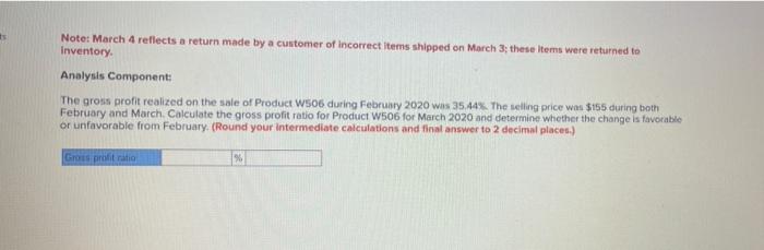  Note: March 4 reflects a return made by a customer of