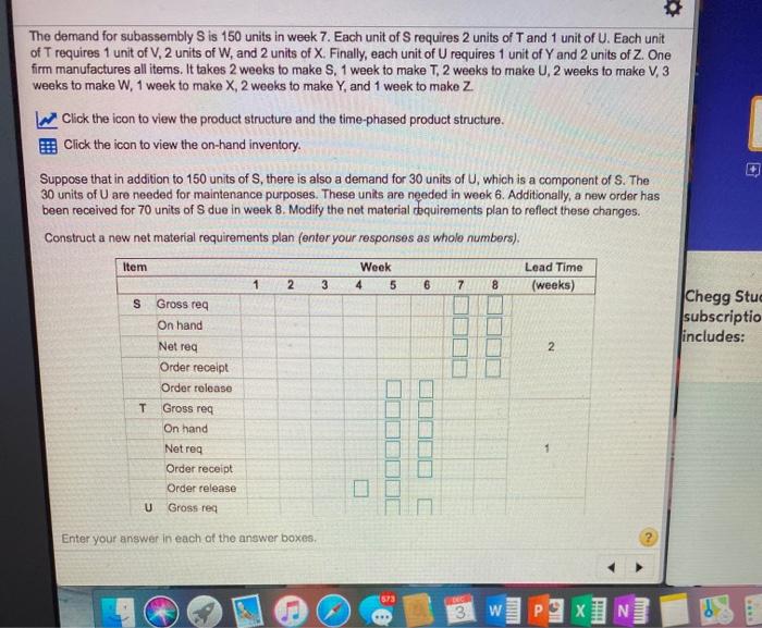  suppky chain The demand for subassembly S is 150 units in