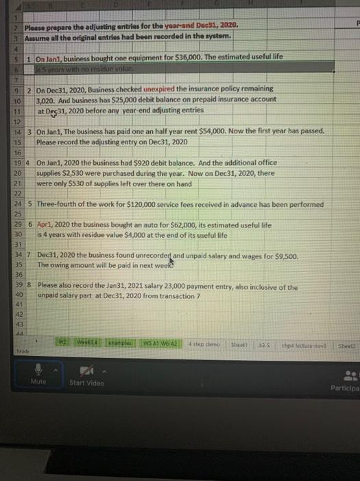  D 1 2. Please prepare the adjusting entries for the year