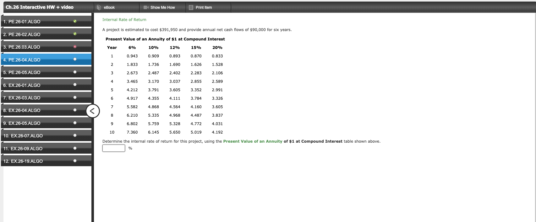 Ch.26 Interactive HW + video eBook Show Me How Print Item