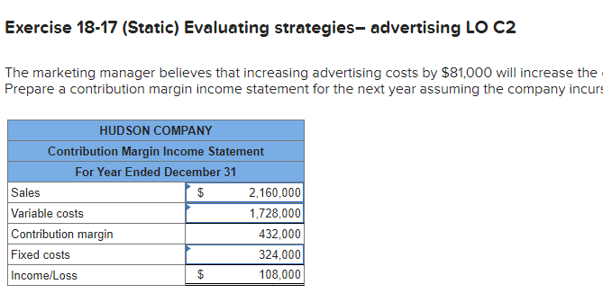 Prepare a contribution margin income statement at the break-even point Exercise 18-17