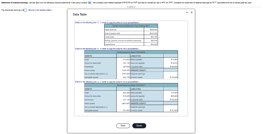 The distributed earnings is $ (Round to the nearest dollar.) Complete