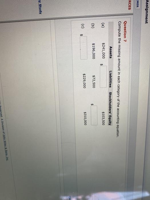  Assignment IMER RCES Question 7 Compute the missing amount in each