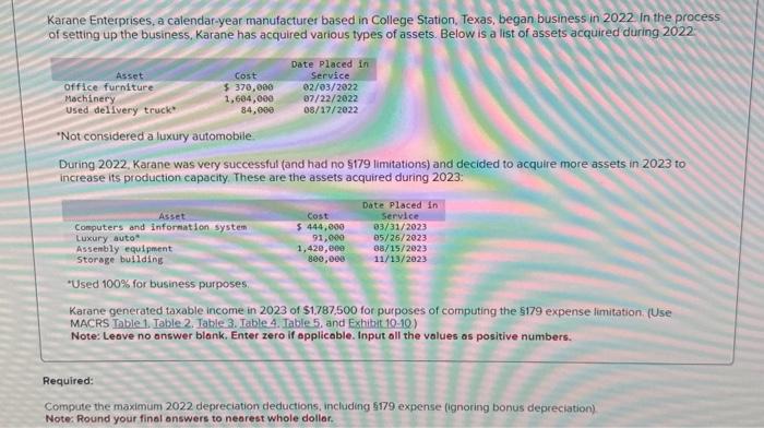  b. Compute the maximum 2023 depreciation deductions, including $179 expense (ignoring
