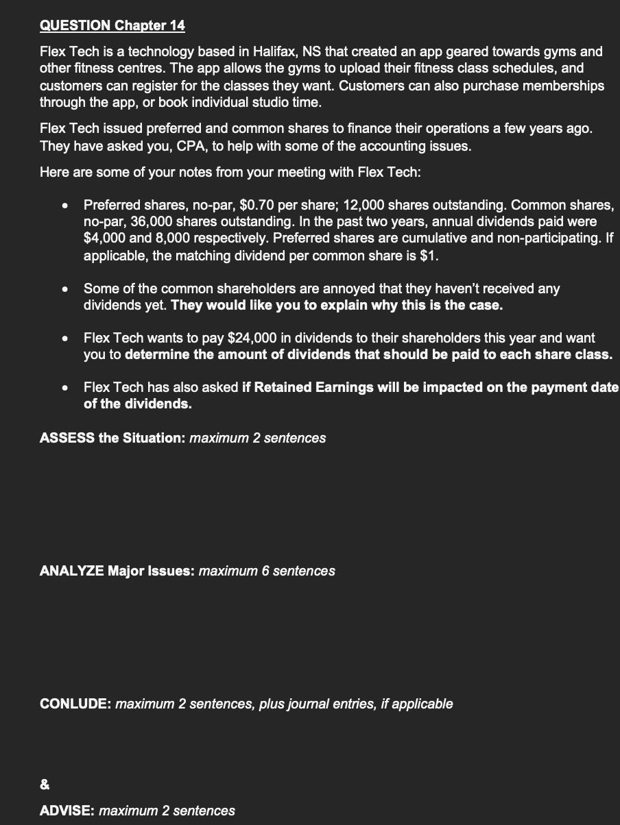  QUESTION Chapter 14 Flex Tech is a technology based in Halifax,