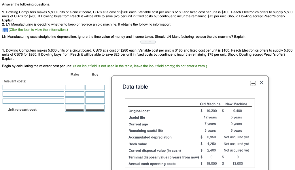 Answer the following questions. 1. Dowling Computers makes 5,800 units of