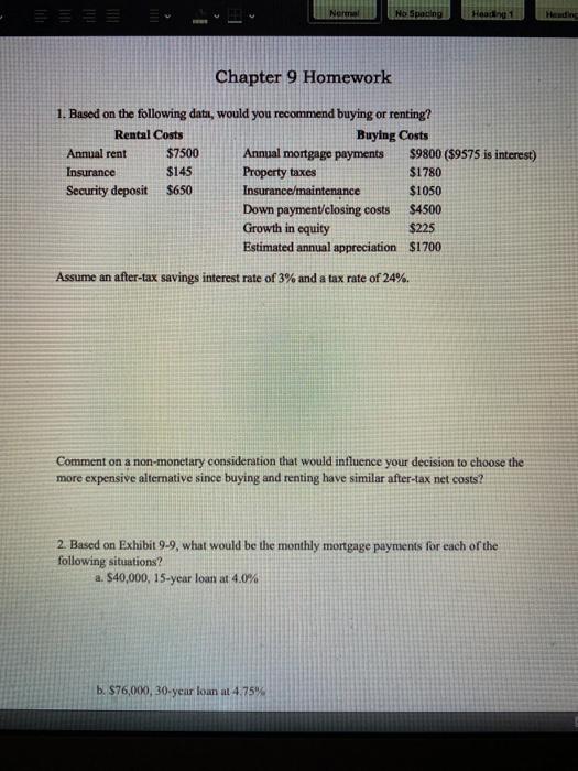  Nere No Spacing Hoa T H 1 Chapter 9 Homework 1.