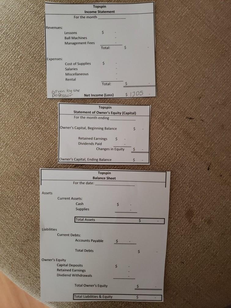 and balance sheet. Thanks in advance In return for her services, the