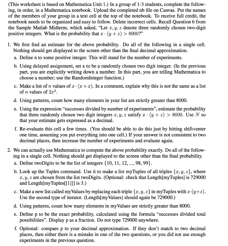  (This worksheet is based on Mathematica Unit 1.) In a group