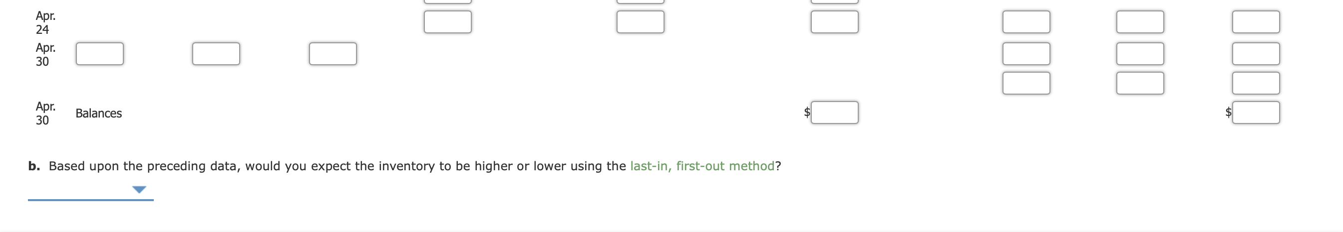 portable DVD players are as follows: Apr. 1 Inventory 51 units @