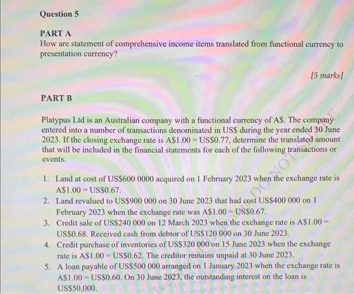 this question pls Question 5 PART A How are statement of comprehensive