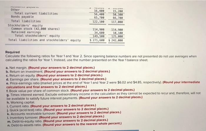 13-4, 13-5 The following financial statements apply to Jordan Company: Year 2