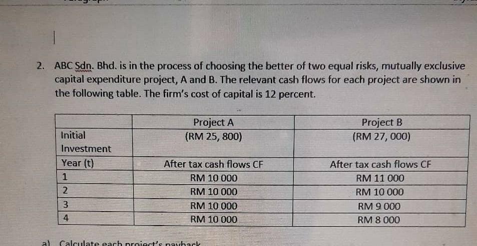  Calculate the net present value (NPV) for each project. 2. ABC
