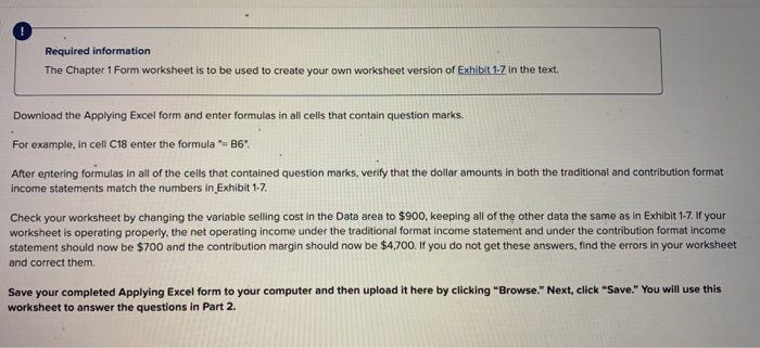  Required information The Chapter 1 Form worksheet is to be used