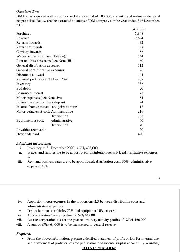  QUESTION 2 Question Two DM Plc. is a quoted with an