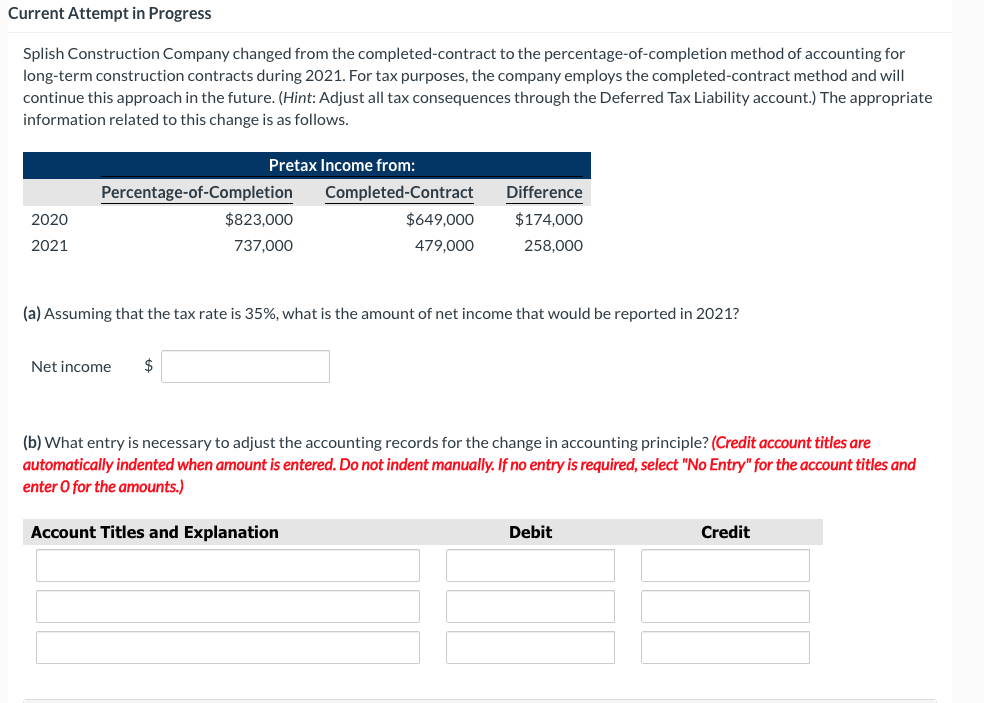  Current Attempt in Progress Splish Construction Company changed from the completed-contract