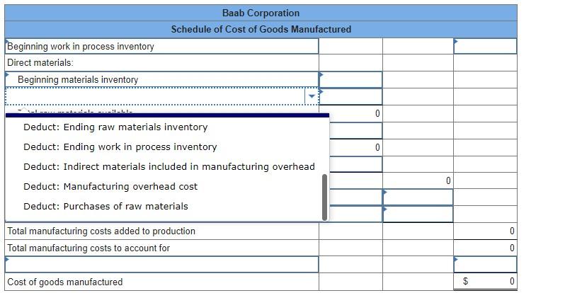 Baab Corporation is a manufacturing firm that uses job-order costing. The company's