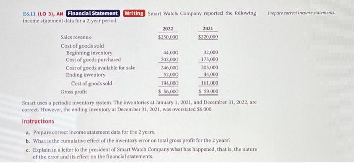  a) prepare correct income statement data for the 2 years b)What