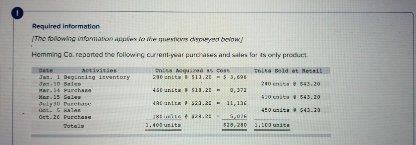  Next Question: Next Question: Next Question: Required information [The following information