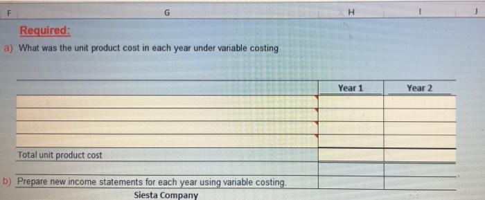 Company and its absorption costing income statements for 2 the last two