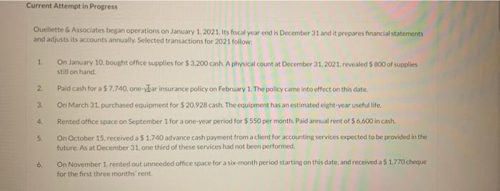  prepare owner equity, ledger, Current Attempt in Progress Ouellette & Associates