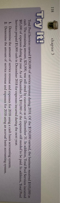  118 chapter 3 Try it! Total Pool Services earned $130,000 of