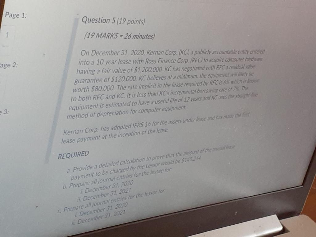 Page 1: Question 5 (19 points) 1 (19 MARKS = 26
