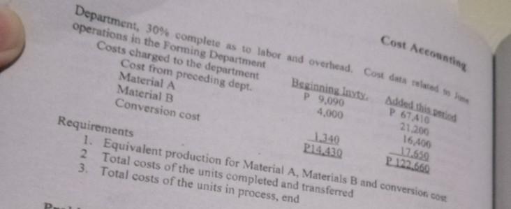 Company uses three departments to produce a detergent. The finishing department is