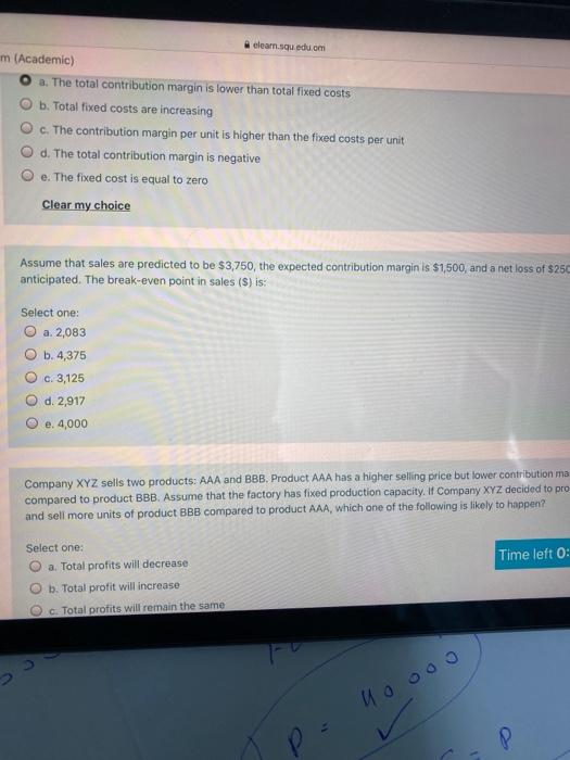  elearn.squ.edu.cm m (Academic) a. The total contribution margin is lower than