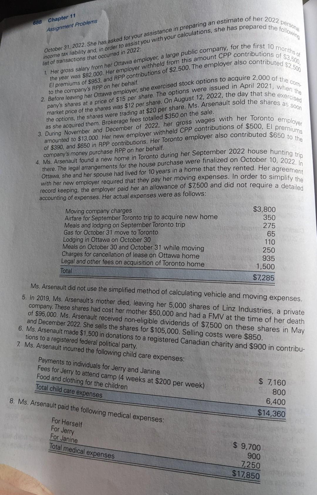 Payable for Individuals Revisited 689 Assignment Problems 9. Ms. Arsenault will make