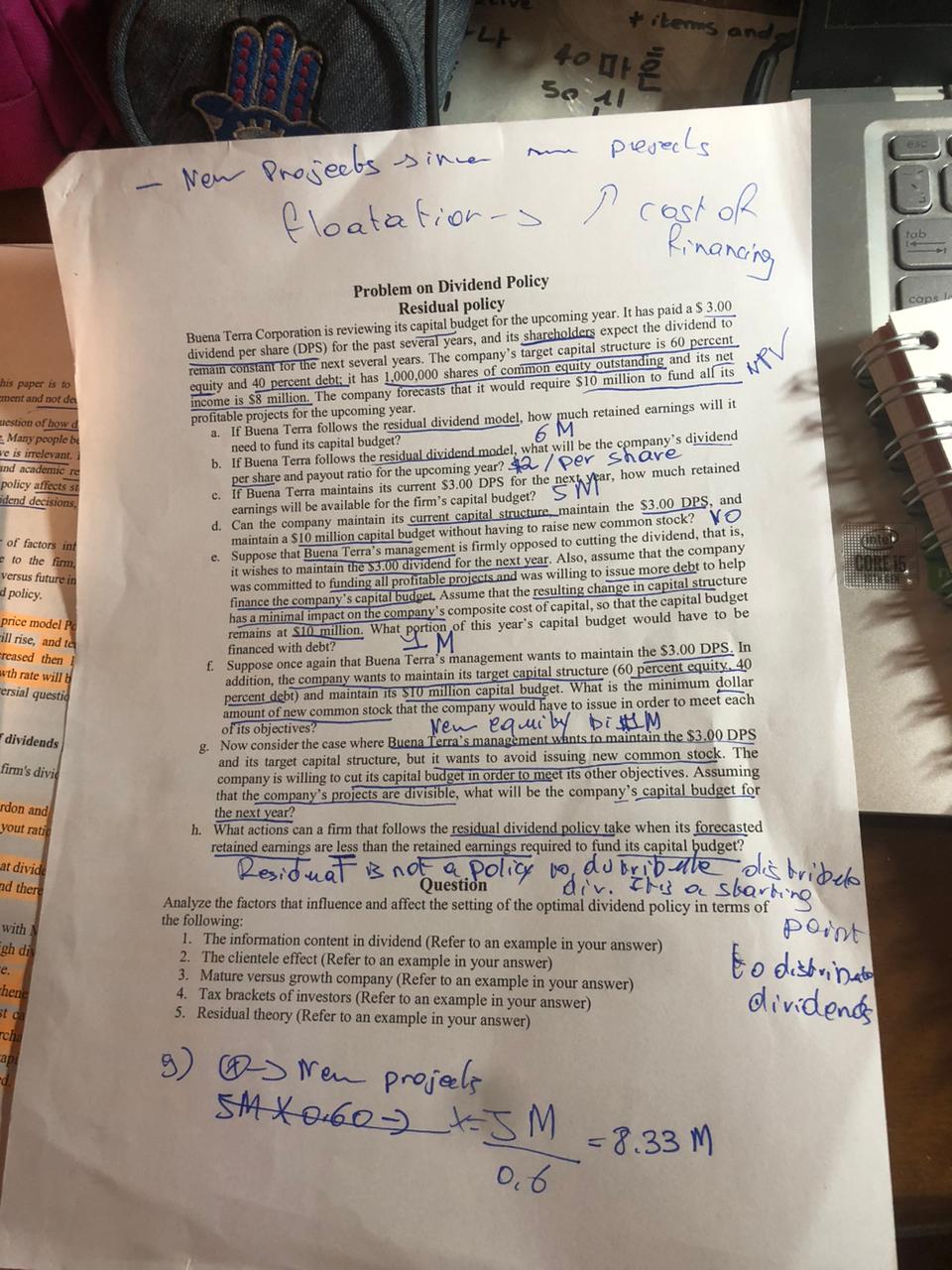 Nen Projects sincer min presects floatation-sPcostof Problem on Dividend Policy Residual