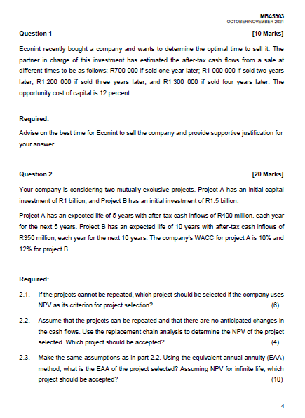  Question 1 [10 Marks] Econint recently bought a company and wants
