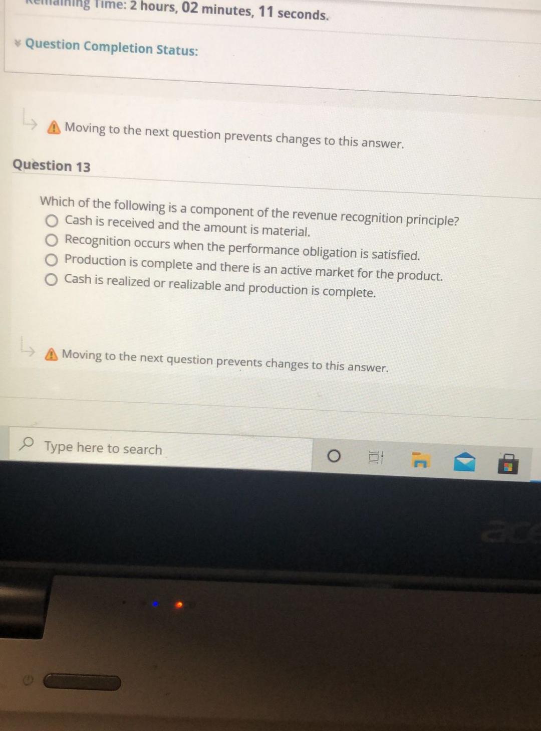 ng Time: 2 hours, 02 minutes, 11 seconds. Question Completion Status: