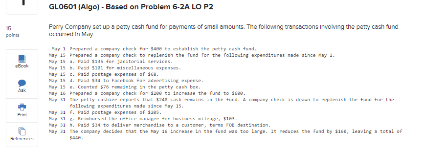 GL0601 (Algo) - Based on Problem 6-2A LO P2 15 points