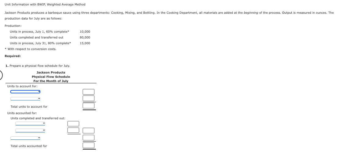 Unit Information with BWIP, Weighted Average Method Jackson Products produces a