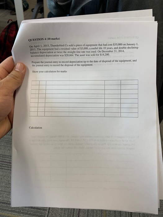  QUESTION 4 (10 marks) On April 1. 2015, Thanderbird Co sold