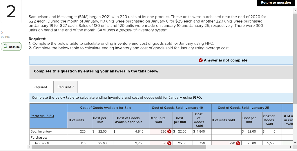  Return to question 2 5 Samuelson and Messenger (SAM) began 2021