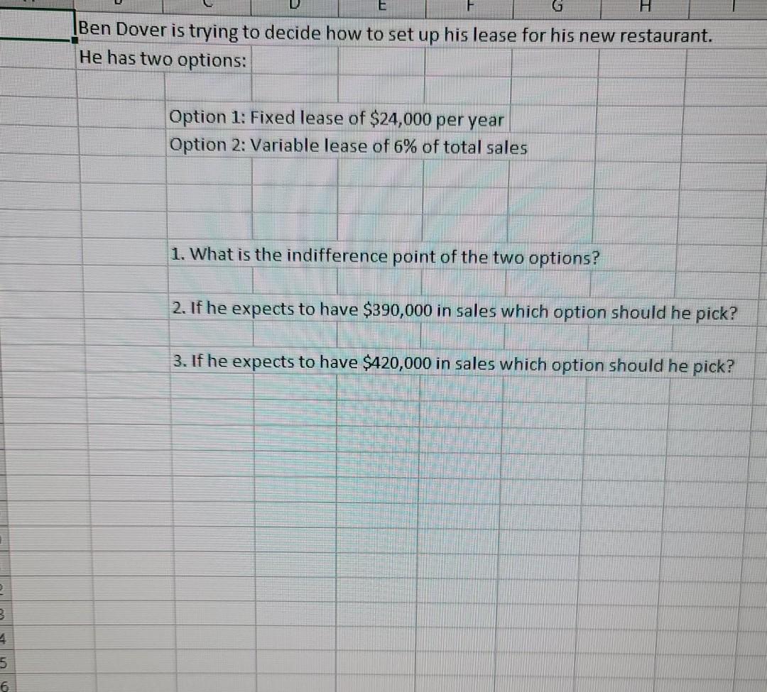 G (Ben Dover is trying to decide how to set up