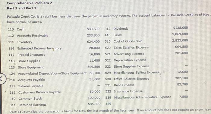  Comprehensive Problem 2 Part 1 and Part 2: Palisade Creek Co.