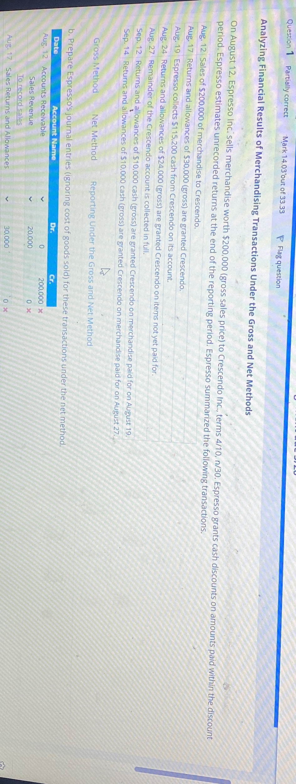  Question 1 Partially correct Mark 14.03 out of 33.33 Flag question