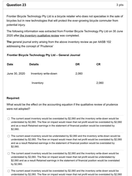  Question 23 3 pts Frontier Bicycle Technology Pty Ltd is a