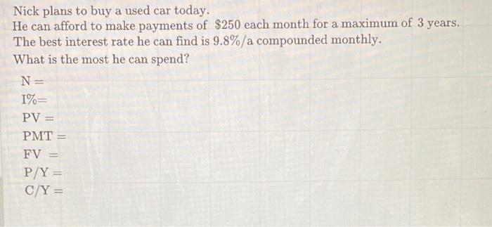 Fill in the chart with the appropriate numbers using the TVM solver