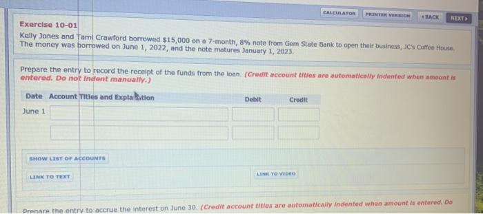  CALCULATOR PRINTER VERSION RACK NEXT Exercise 10-01 Kelly Jones and Tami