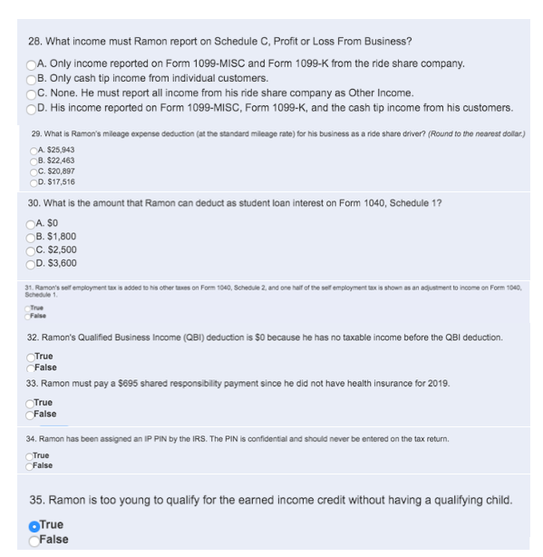 works as a self-employed ride share driver. - Ramon is a cash-basis