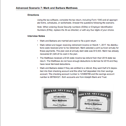 Advanced Scenario 7: Mark and Barbara Matthews Directions Using the t