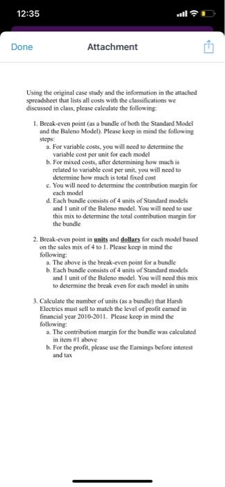 and the information in the attached spreadsheet that lists all costs with