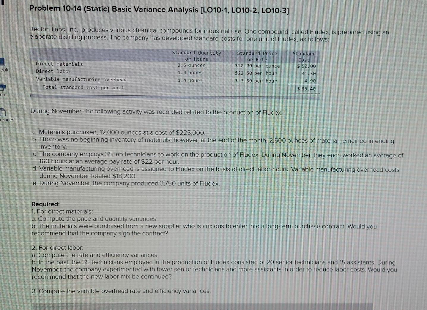  Problem 10-14 (Static) Basic Variance Analysis (L010-1, LO10-2, LO10-3] Becton Labs,