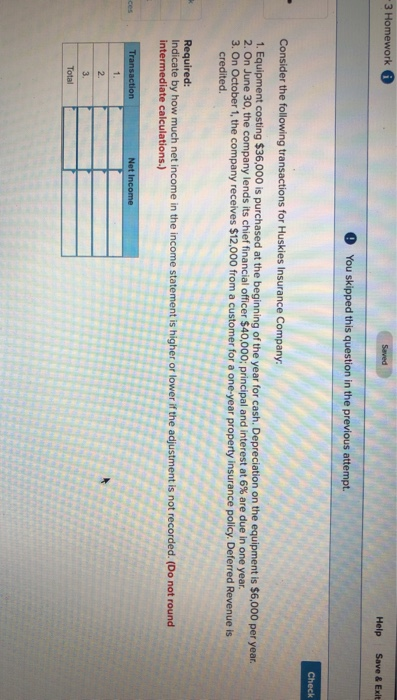  3 Homework Saved Help Save & Exit 0 You skipped this