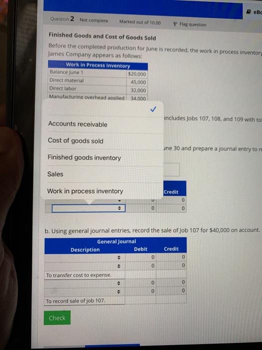 the work in process inventory account for James Company appears as follows: